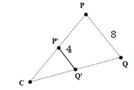 Image of a triangle labeled with points to show dilation.