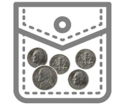 pocket with 5 coins