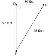TRIANGLE DEF with side DE=39 feet, EF=65 feet, FD=52 feet 