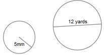 circles with radius 5mm, and diameter 12 yards
