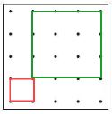 Geoboards green square has a scale factor of 3 from the original red square