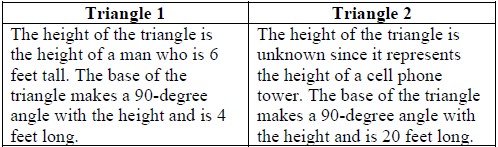 Table with the description of two similar triangles