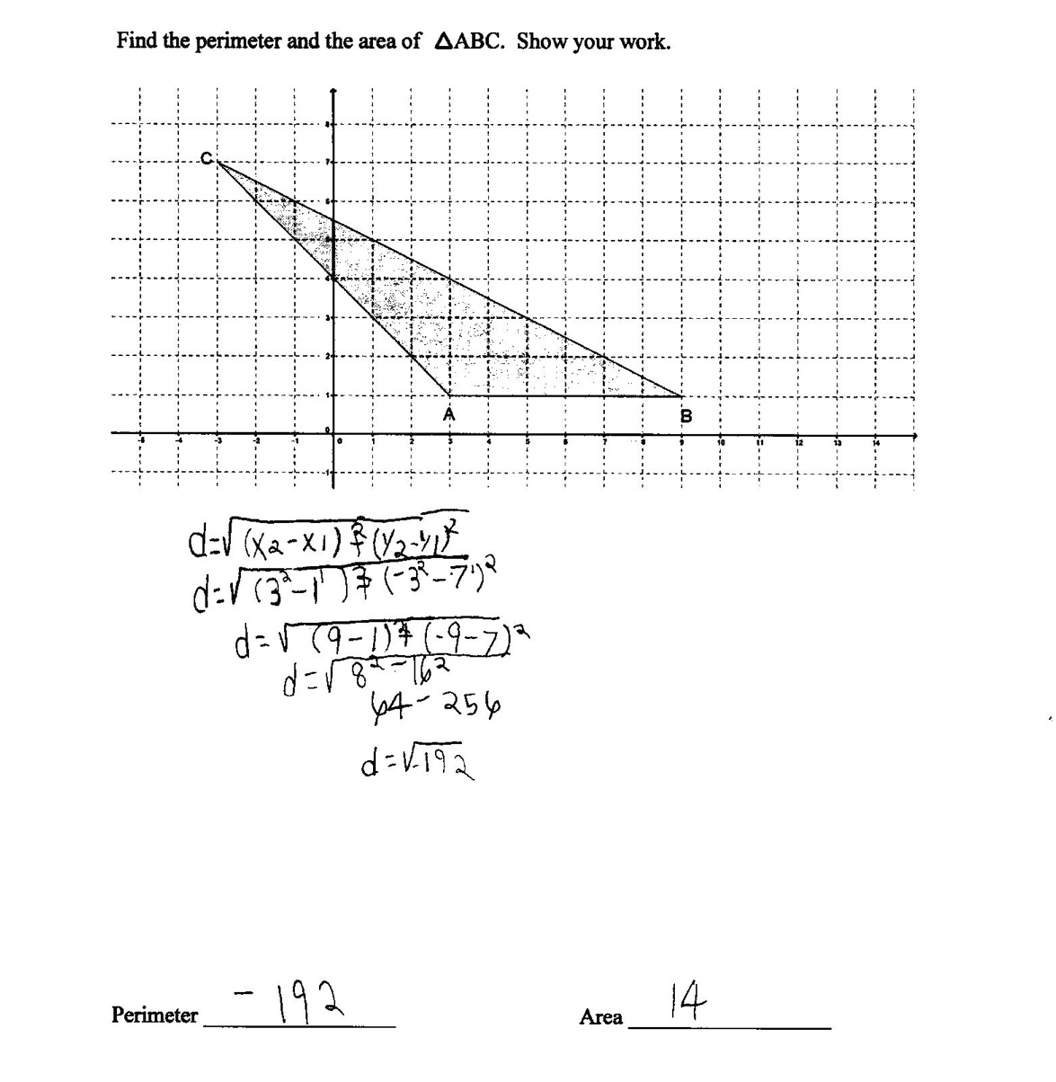 Perimeter and Area of an Obtuse Triangle