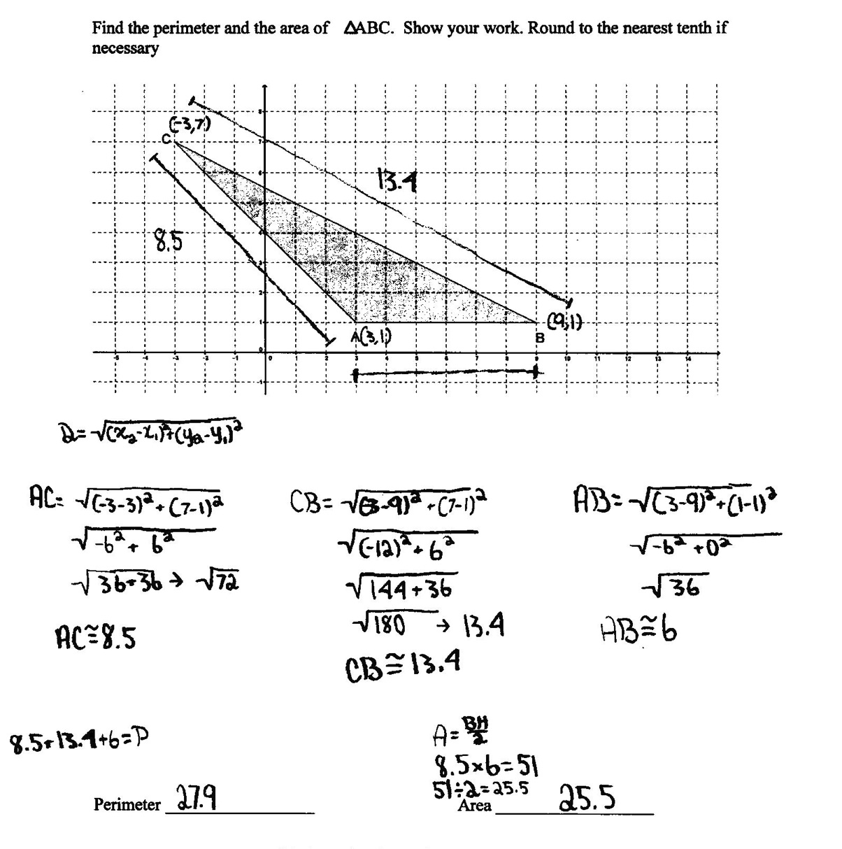 Perimeter and Area of an Obtuse Triangle