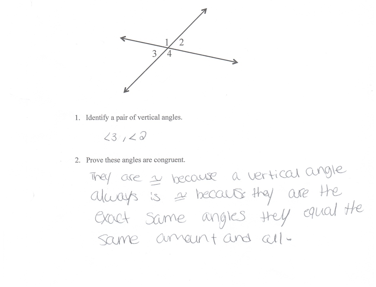 Proving The Vertical Angles Theorem