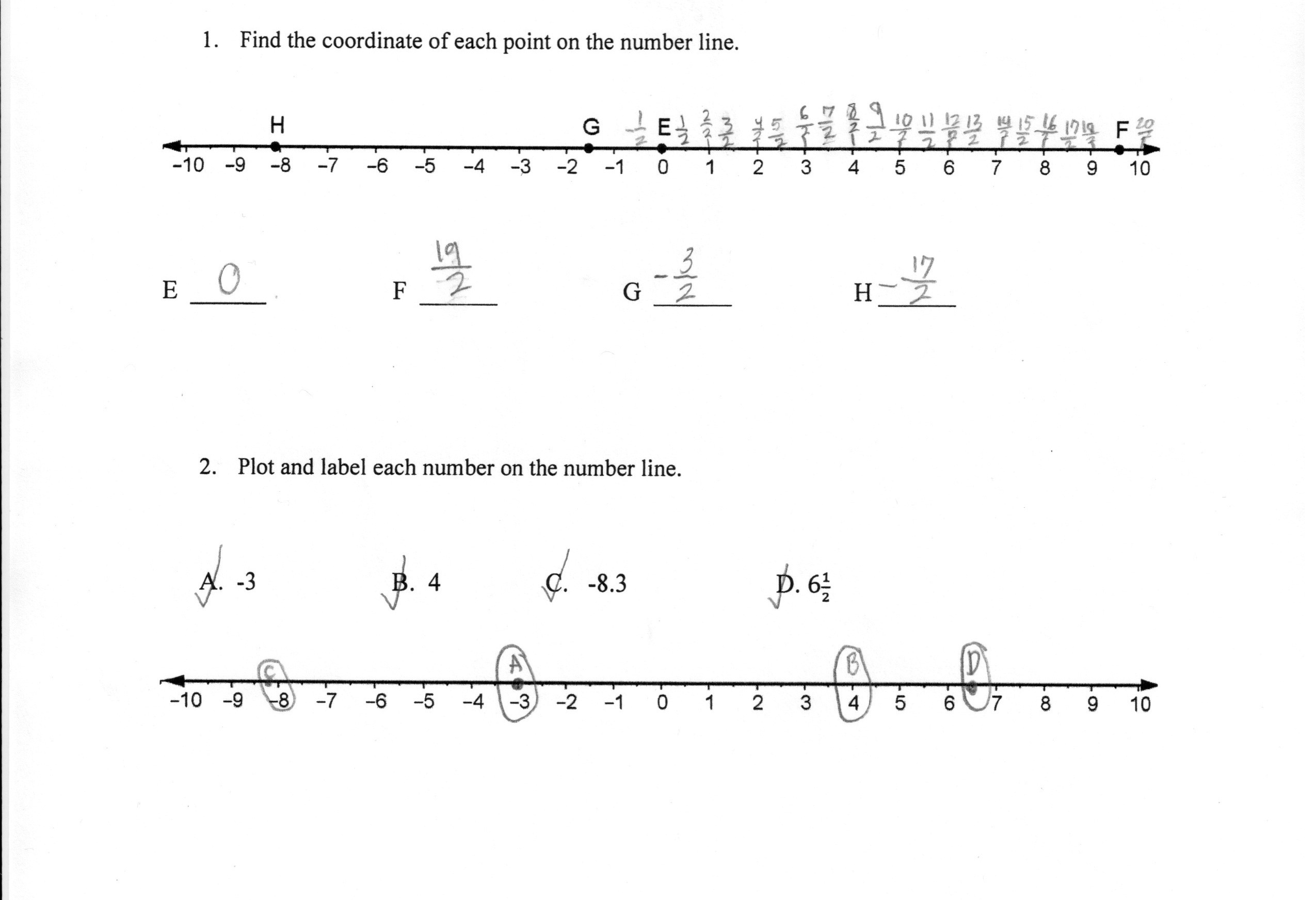 Graphing On A Number Line Worksheet