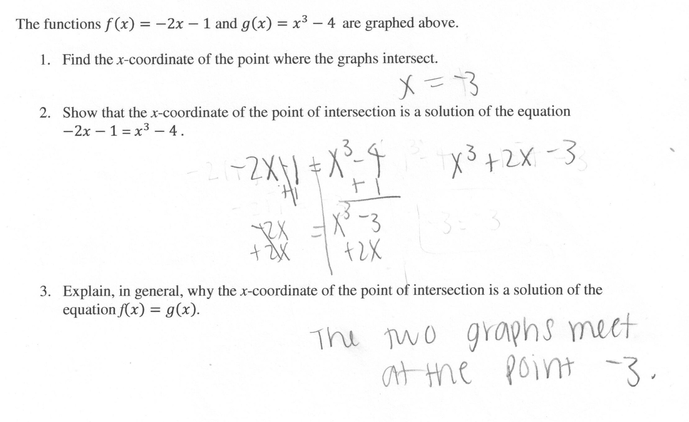 Graphs And Solutions 1 Students Are Asked To Explain Why The X Coordinate Of The Intersection Of Tw