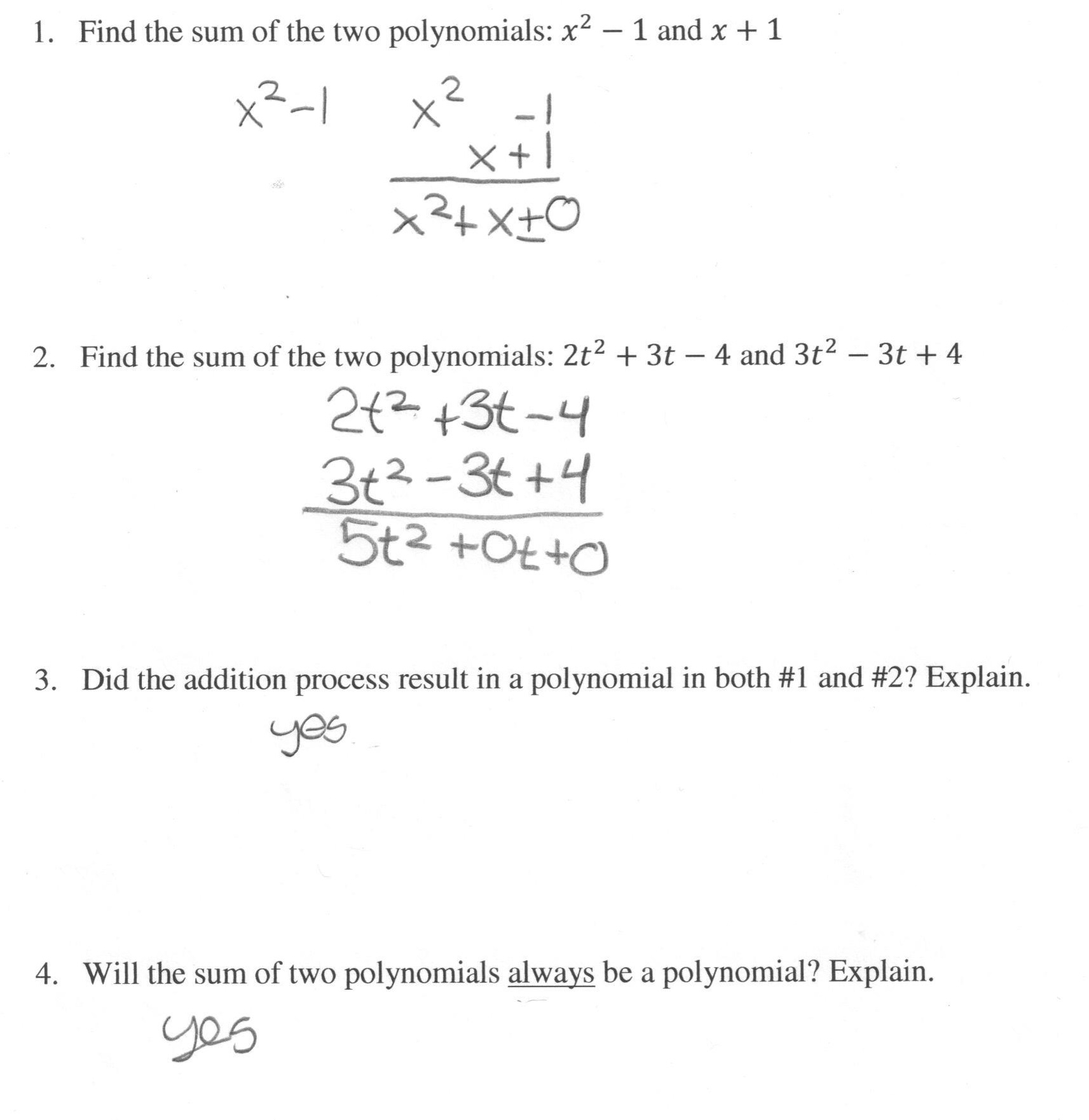 Addition And Subtraction Of Polynomials Quiz Quizlet - Mark Stevenson's