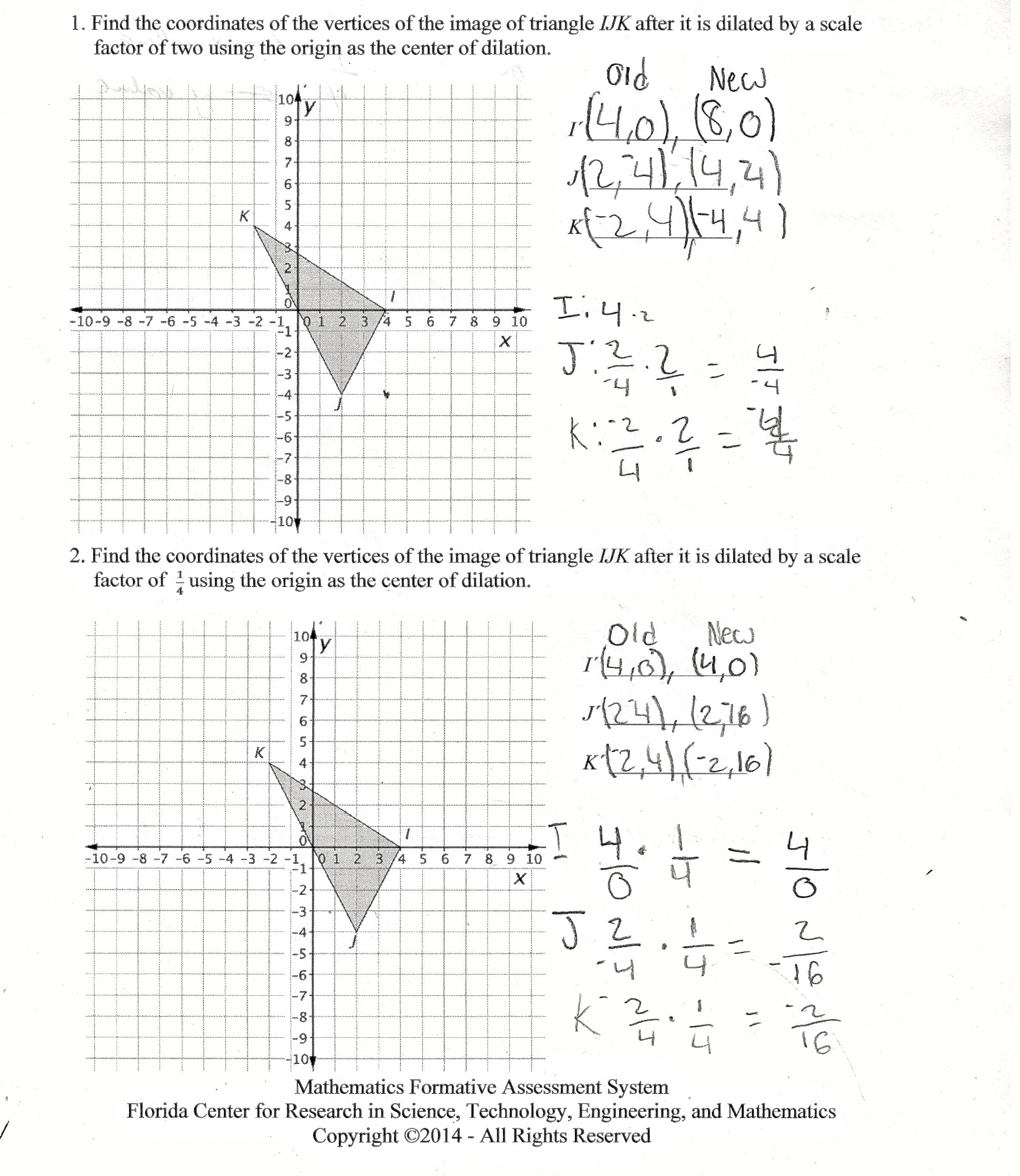 Dilated Coordinates Worksheet