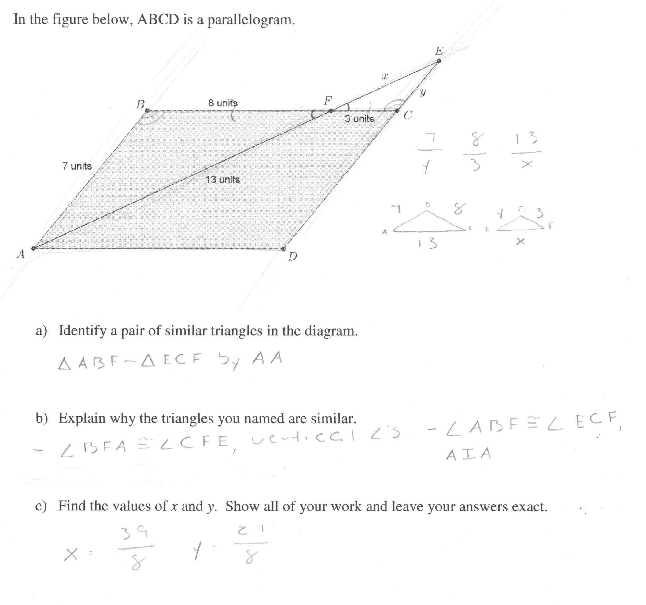 Similar Triangles 1 Students Are Asked Locate A Pair Of Similar Triangles In A Diagram Explain Wh