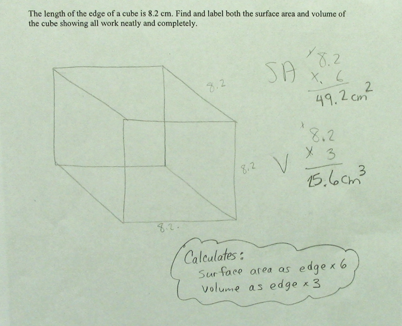 Cube Volume And Surface Area Students Are Asked To Calculate The Volume And Surface Area Of A Cube