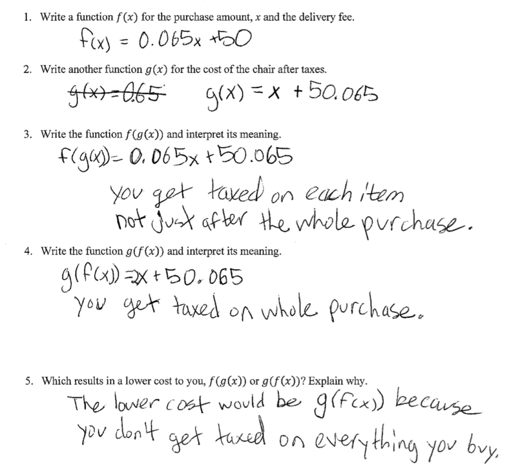 Furniture Purchase Students Are Asked To Write Two Explicit Functions Given Verbal Descriptions In A