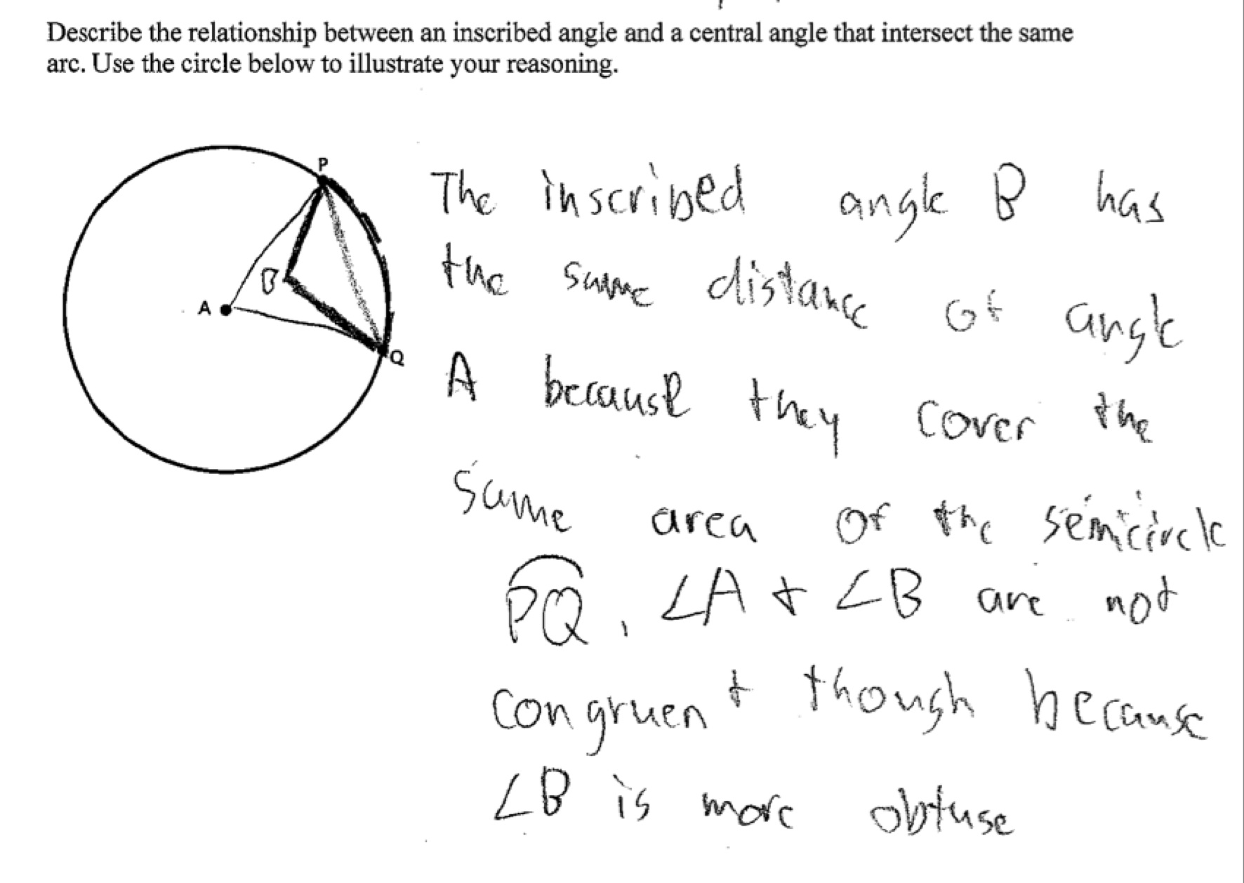 Central and Inscribed Angles Students are asked to describe the Regarding Central And Inscribed Angle Worksheet