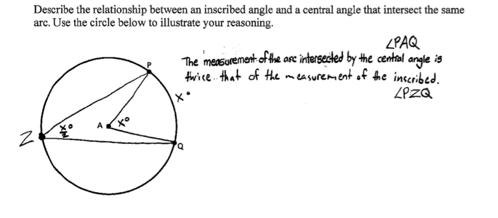 Central and Inscribed Angles Students are asked to describe the With Regard To Central And Inscribed Angle Worksheet