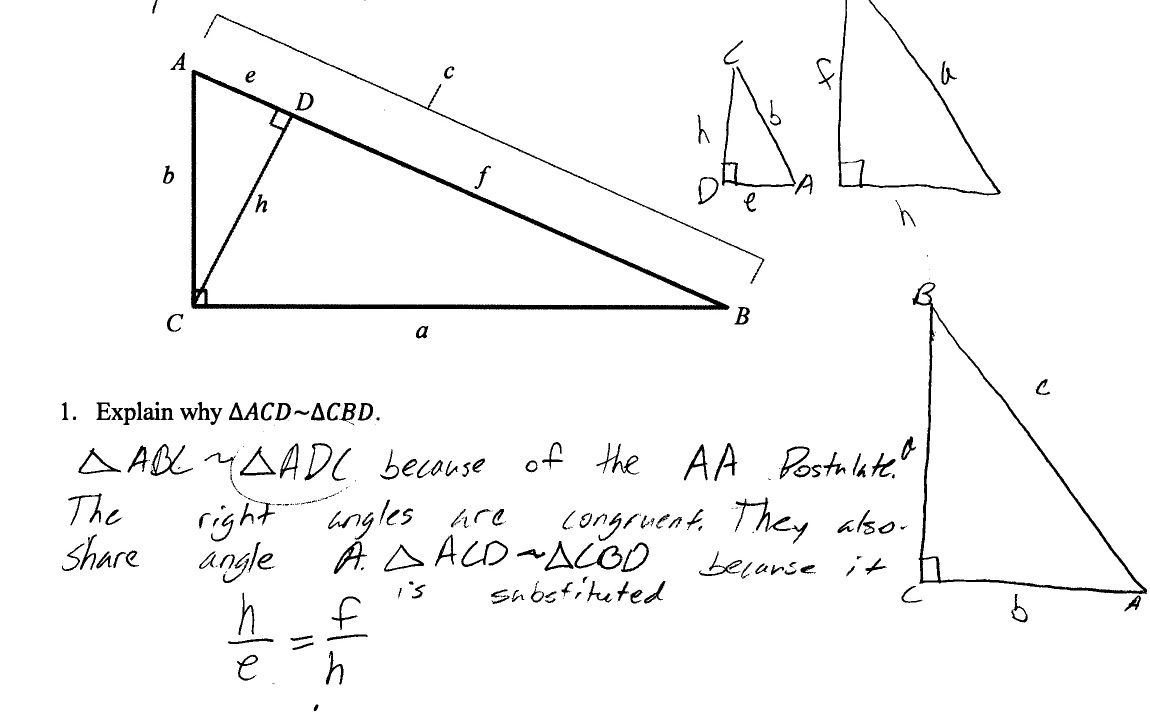 Geometric Mean Proof Students Are Asked To Prove That The Length Of The Altitude To The Hypotenuse O