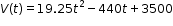 begin mathsize 12px style V open parentheses t close parentheses equals 19.25 t squared minus 440 t plus 3500 end style